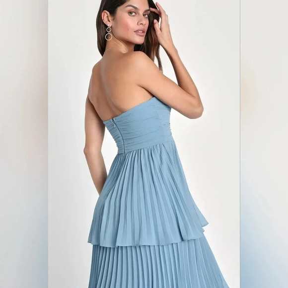 Lulus Seriously Sensational Light Blue Strapless Tiered Maxi Dress Wedding Party - Picture 4 of 9
